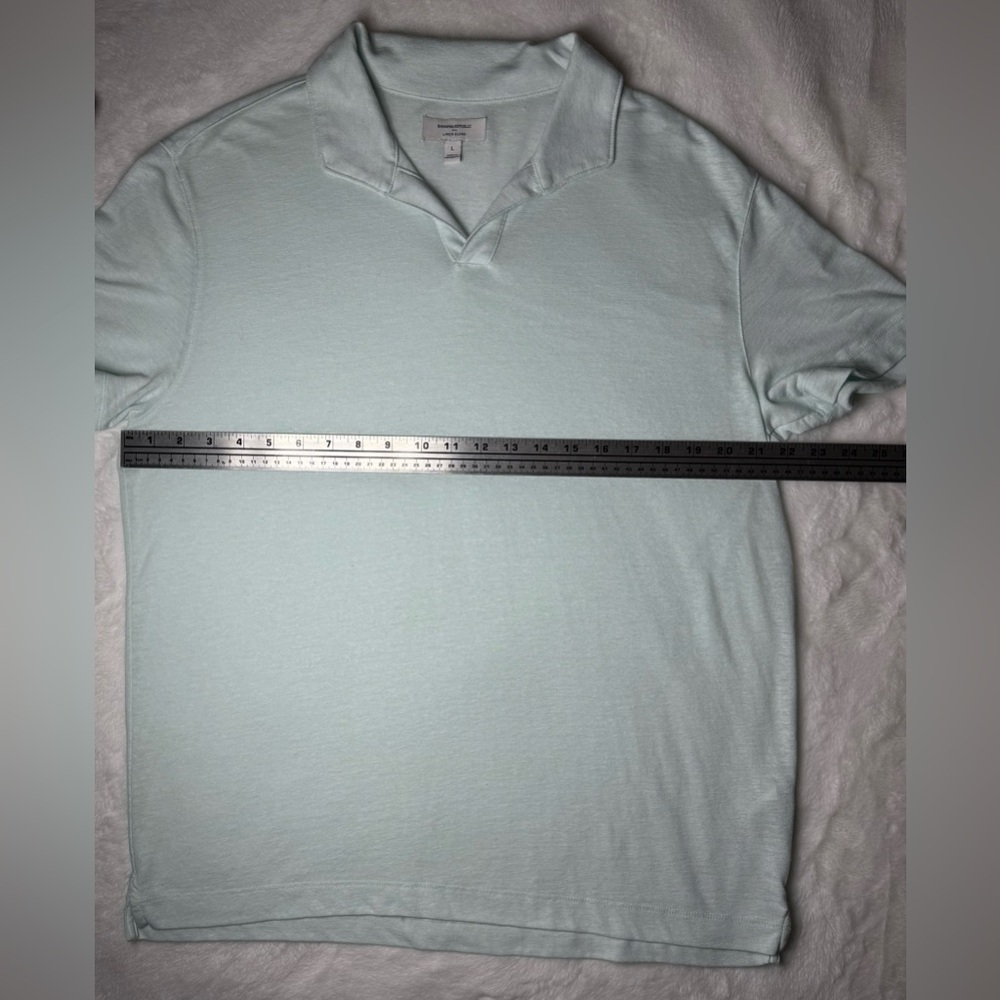 Banana Republic Standard-Fit Linen-Blend Johnny Collar Polo Dew Drop Size Large - Picture 4 of 10